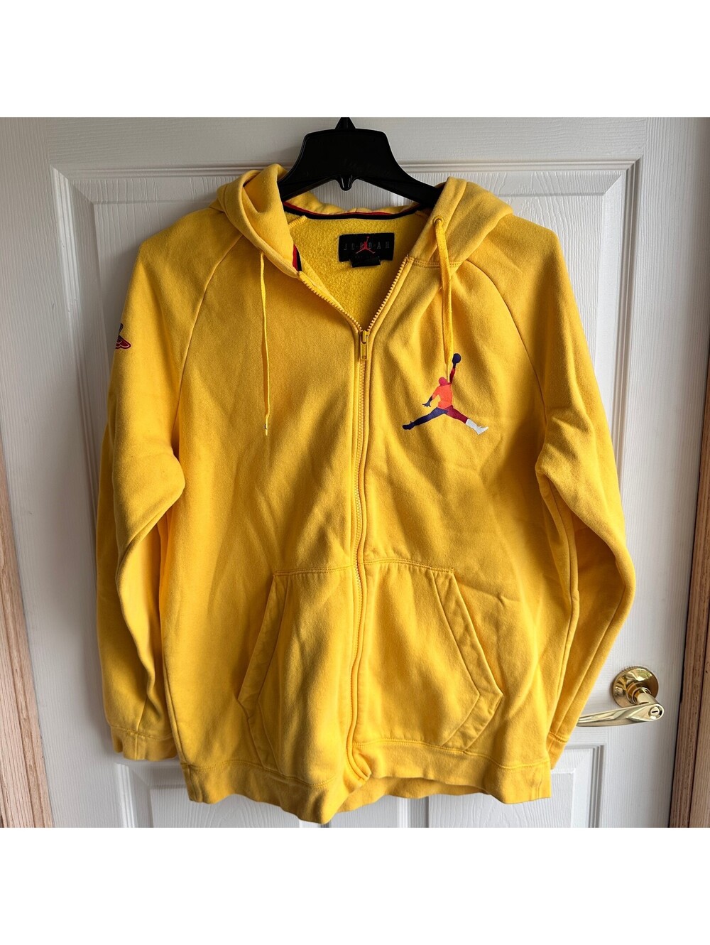 Jordan Men's Yellow Full Zip Hoodie with Sleeve Logos, XL